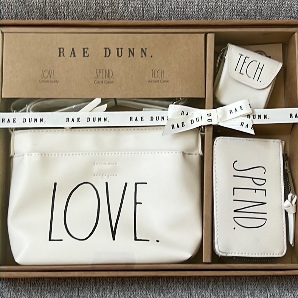 Rae Dunn crossbody Love bag tech set